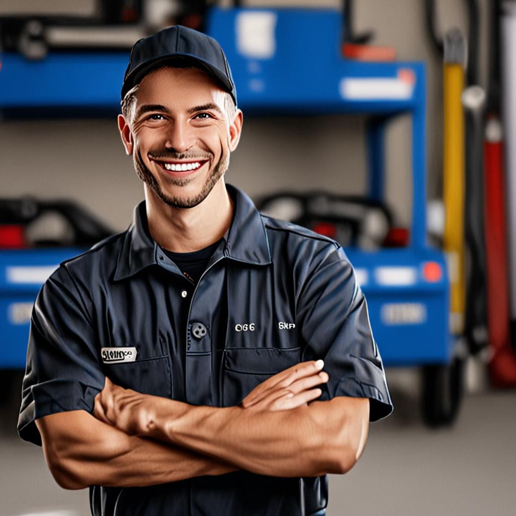 male mechanic professional smiling workshop portrait