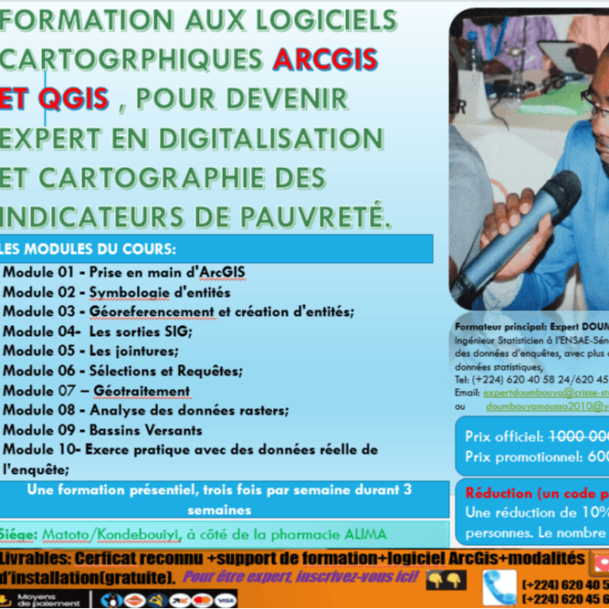 FORMATION CERTIFIANTE EN CARTOGRAPHIE AVEC LES LOGICIELS ARGIS ET QGIS (Presentielle à matoto)vf
