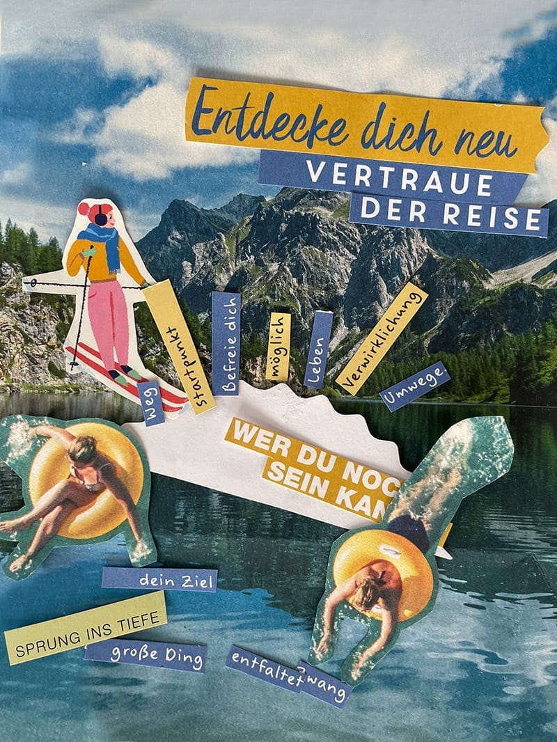 Bild einer Collage auf einem Holzbrettchen. Abgebildet ist eine Frau in Vintage Kleidung und der Spruch "you are my person"