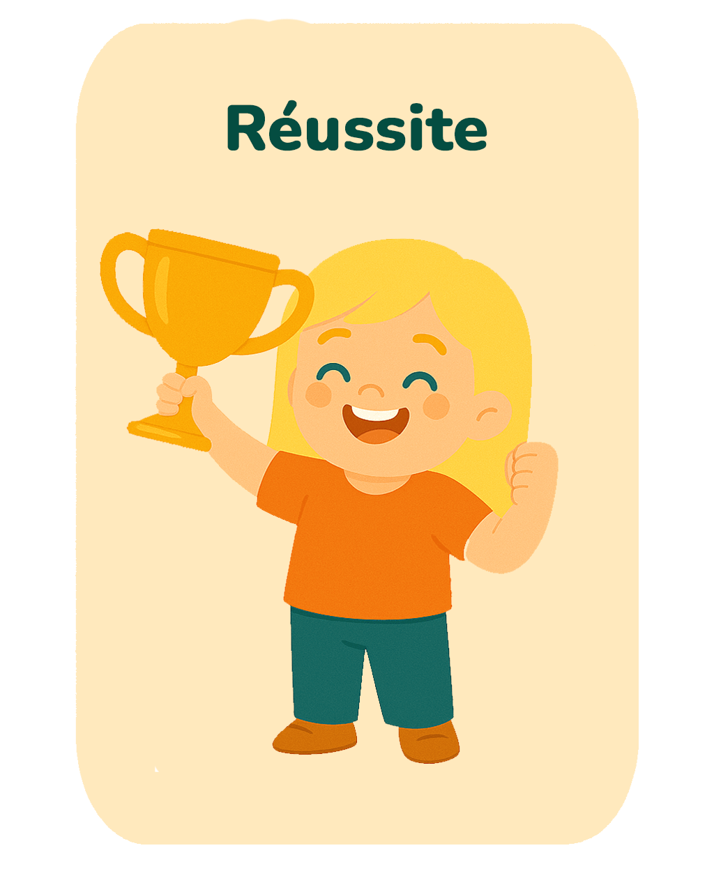 Enfant tenant un trophée représentant la réussite scolaire et sociale soutenue par l’éducation émotionnelle EMOLIA.