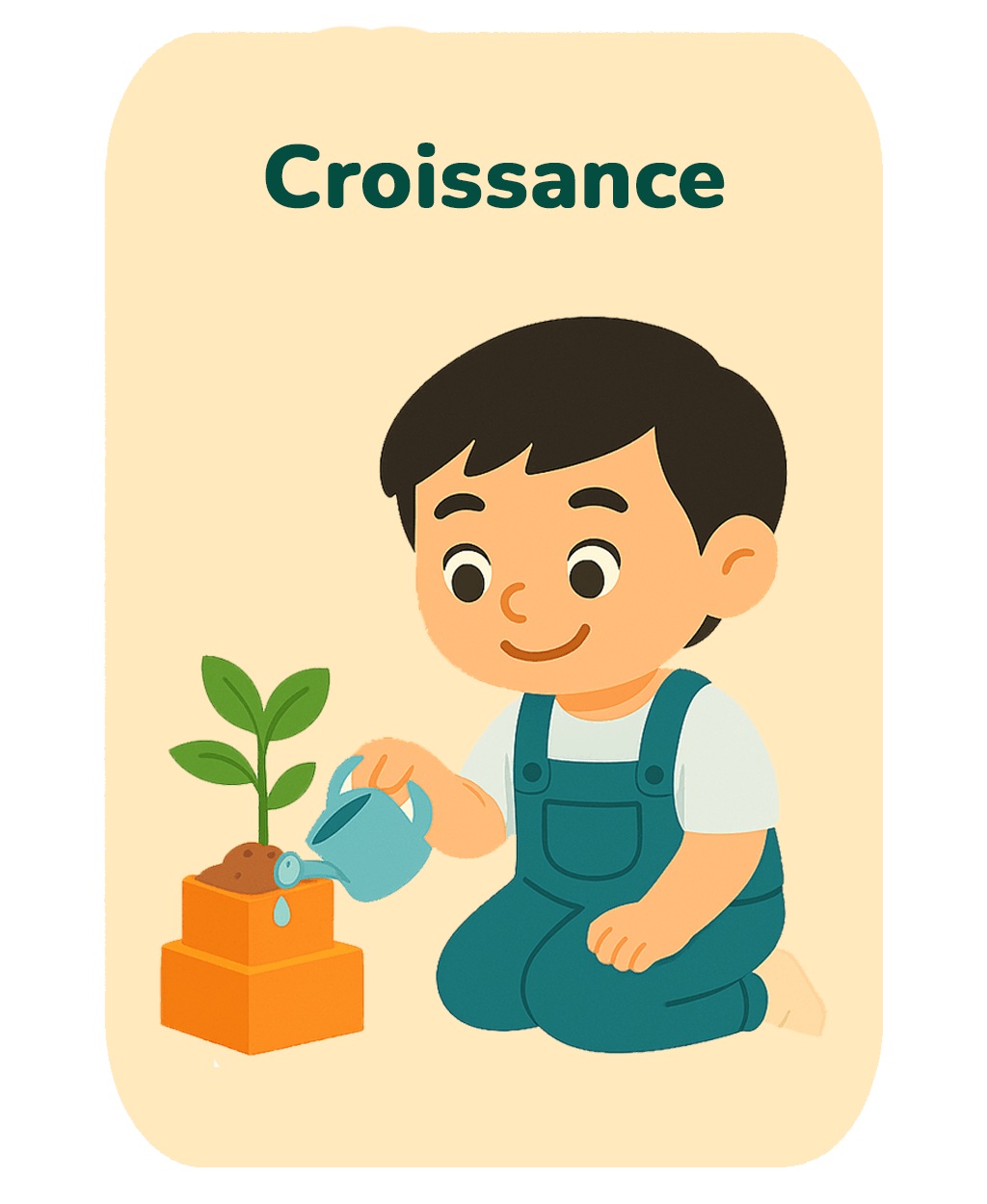 Enfant arrosant une plante symbolisant la croissance personnelle et le développement de compétences durables avec EMOLIA.