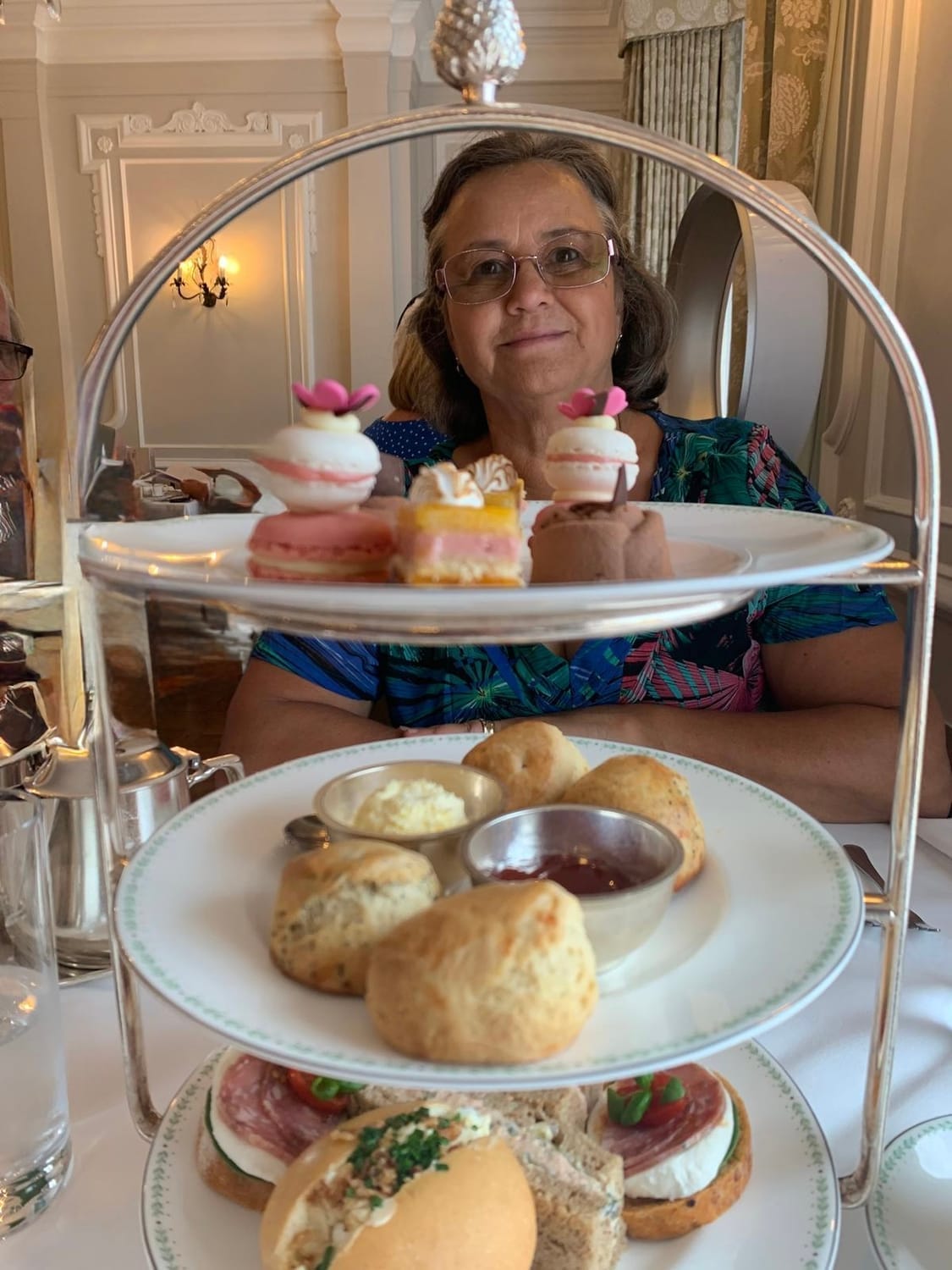 Sisters celebrating Quirky Quilt Art’s launch with high tea at Bettys Tearoom, Harrogate, toasting their supportive husbands