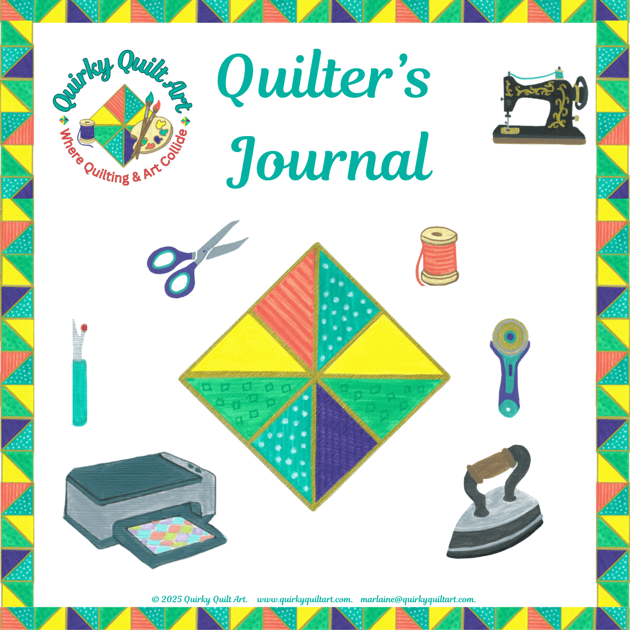 Quilting project journal designed to plan, track, and organise quilt projects, including blocks, fabrics, progress notes, and ideas, created by Quirky Quilt Art 