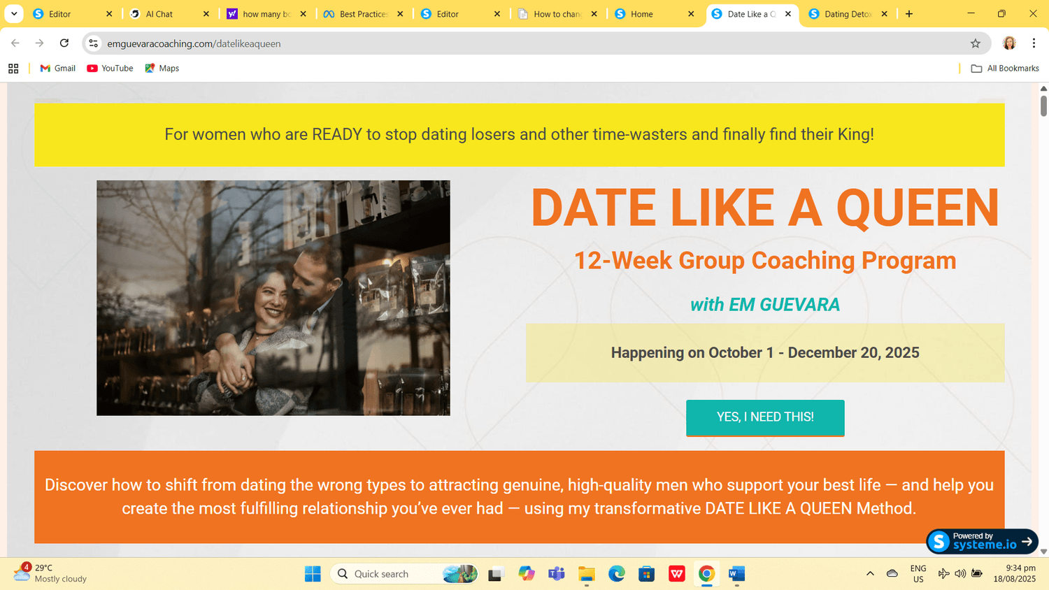 Date Like a Queen Group Coaching Program Sales Page