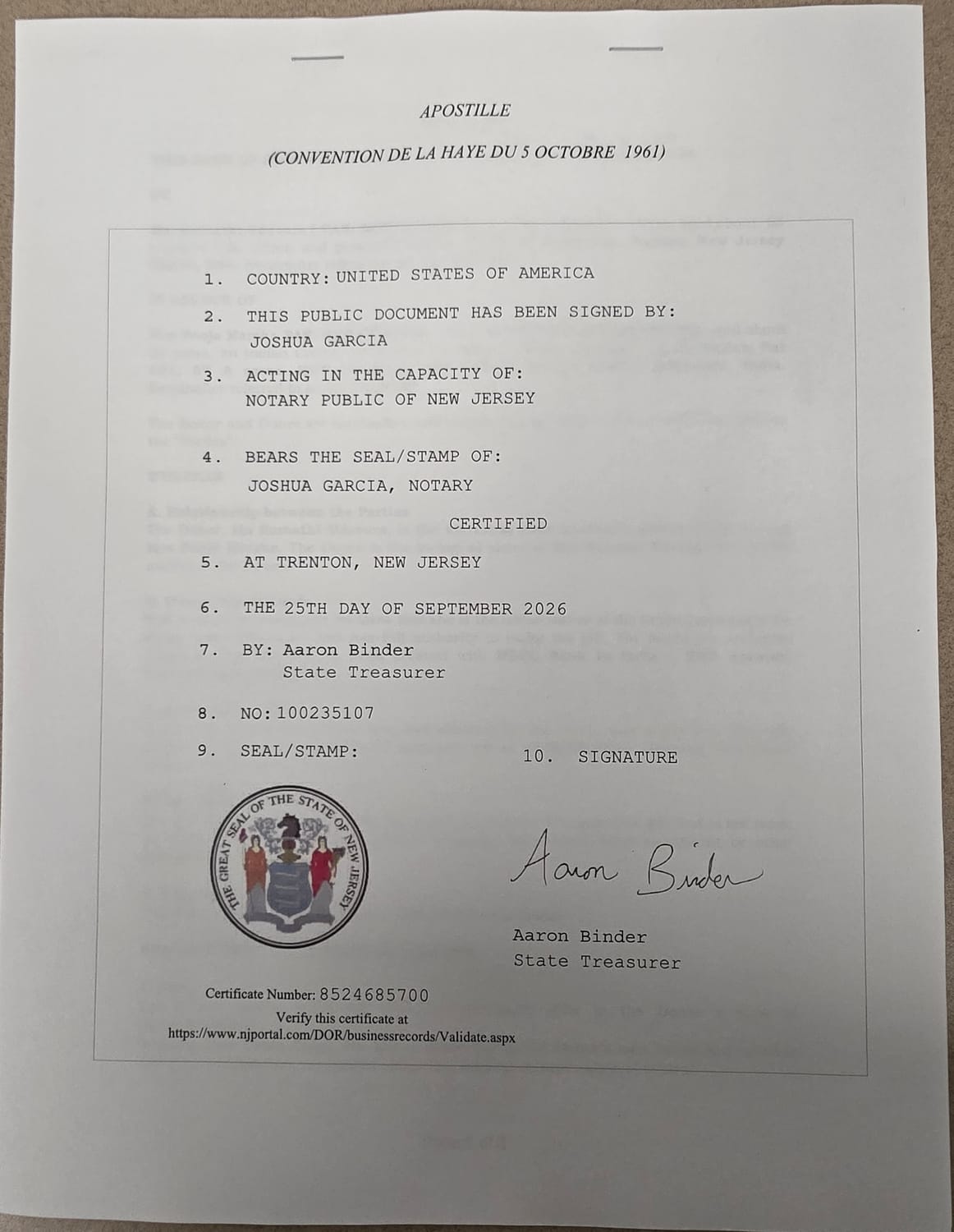 New Jersey apostille services for South Korea including death certificate authentication