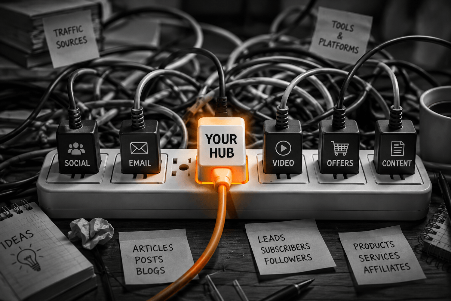 Central website hub connecting social media, email, video, offers and content