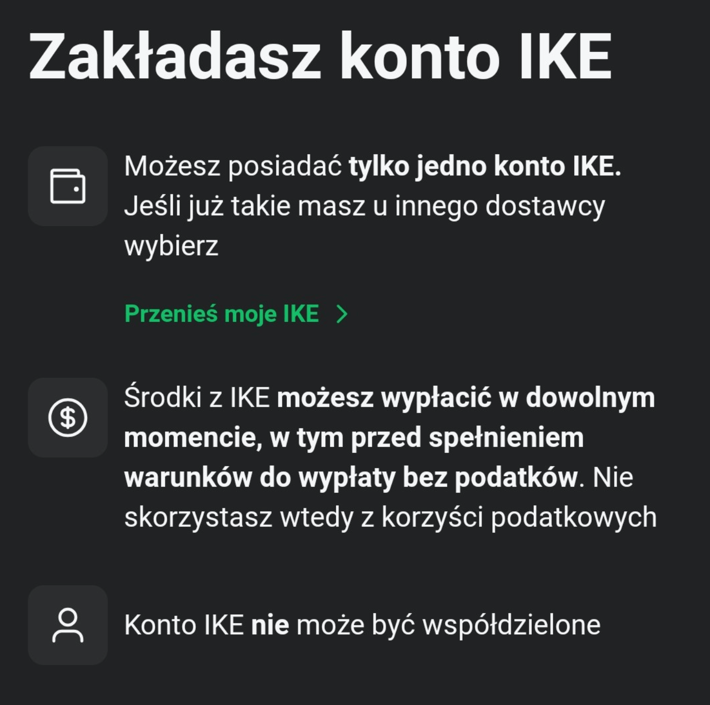 Potwierdzenie założenia konta IKE w XTB w aplikacji mobilnej