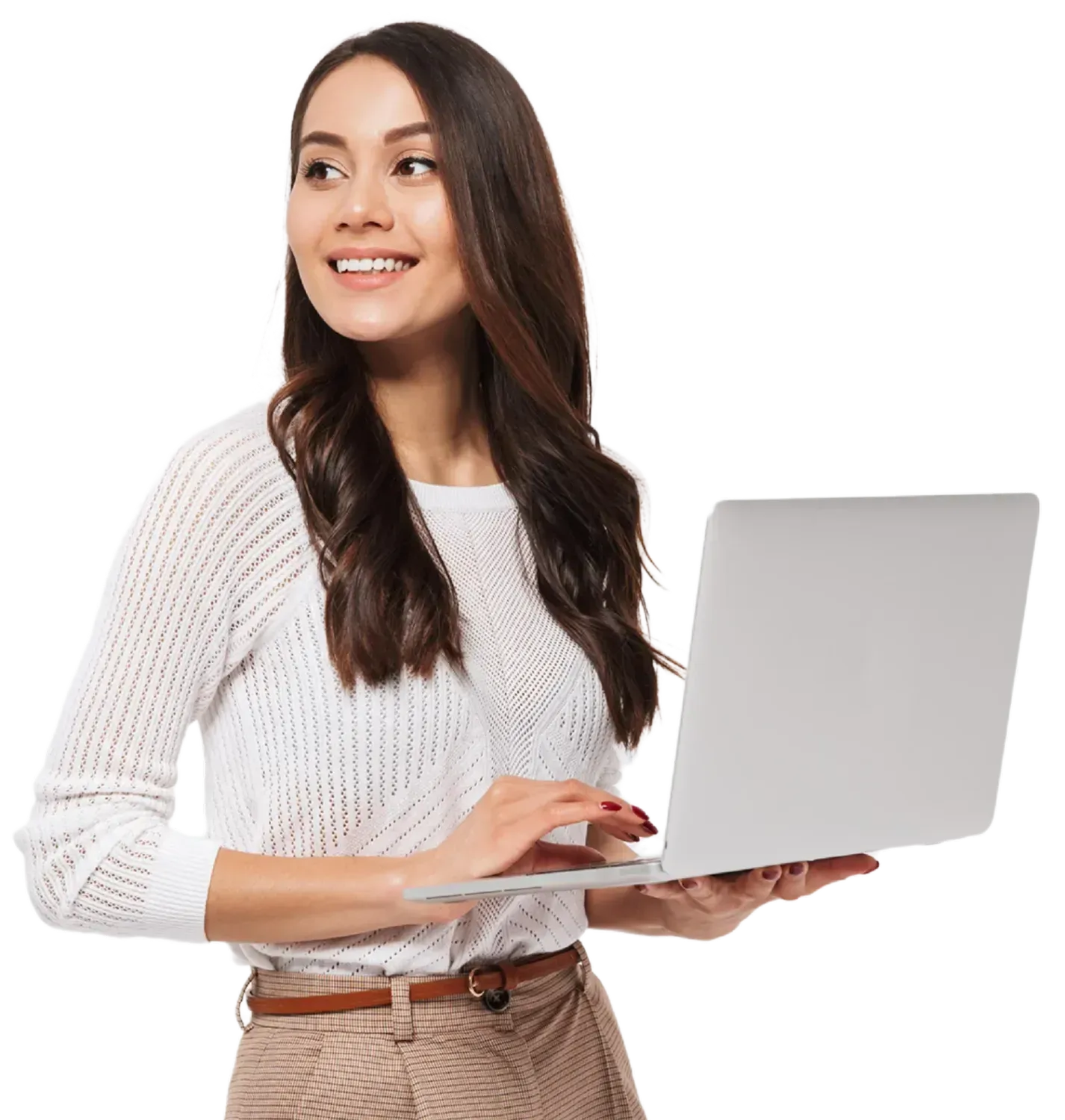 Virtual assistant holding her laptop