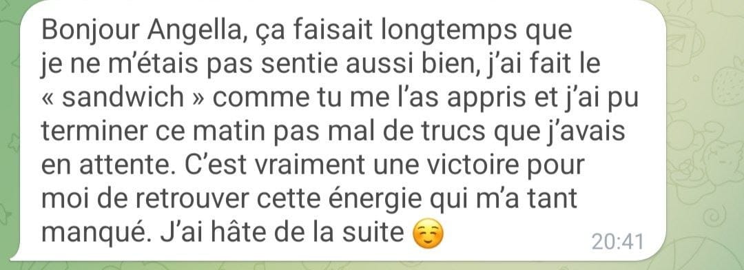 Avis cliente Angella - énergie retrouvée