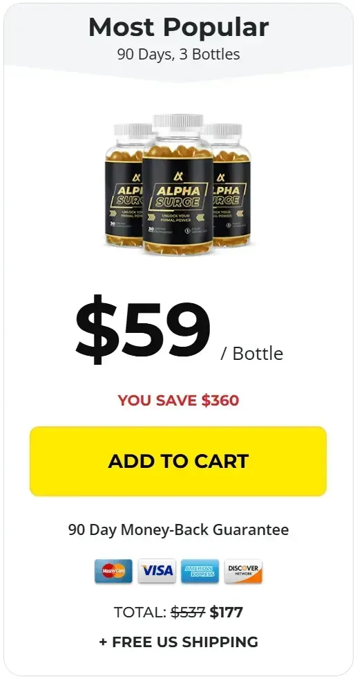 Alpha Surge 3-bottle bundle at $59 each with free shipping