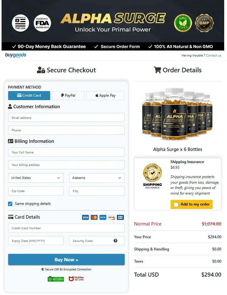 Secure Alpha Surge order page for purchasing male performance gummies