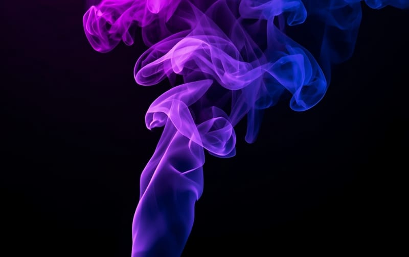 purple and blue smoke swirls rising on black background, mystical, elegant