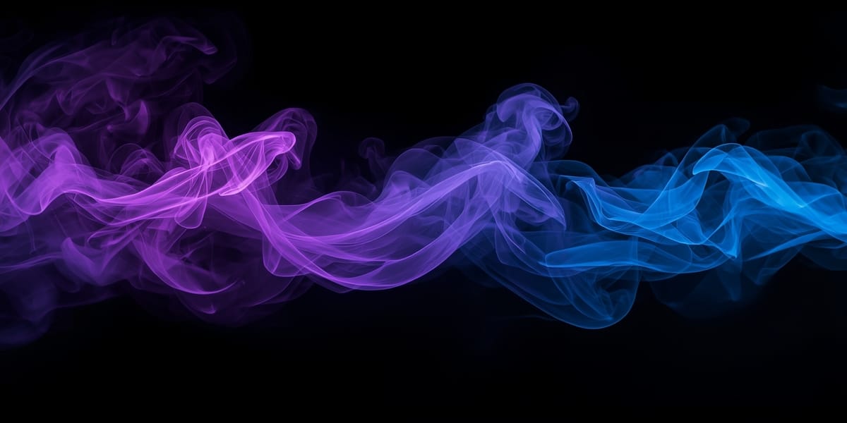 purple and blue smoke swirls rising on black background, mystical, elegant