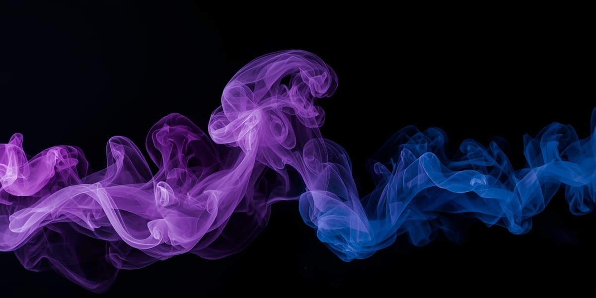 purple and blue smoke swirls rising on black background, mystical, elegant