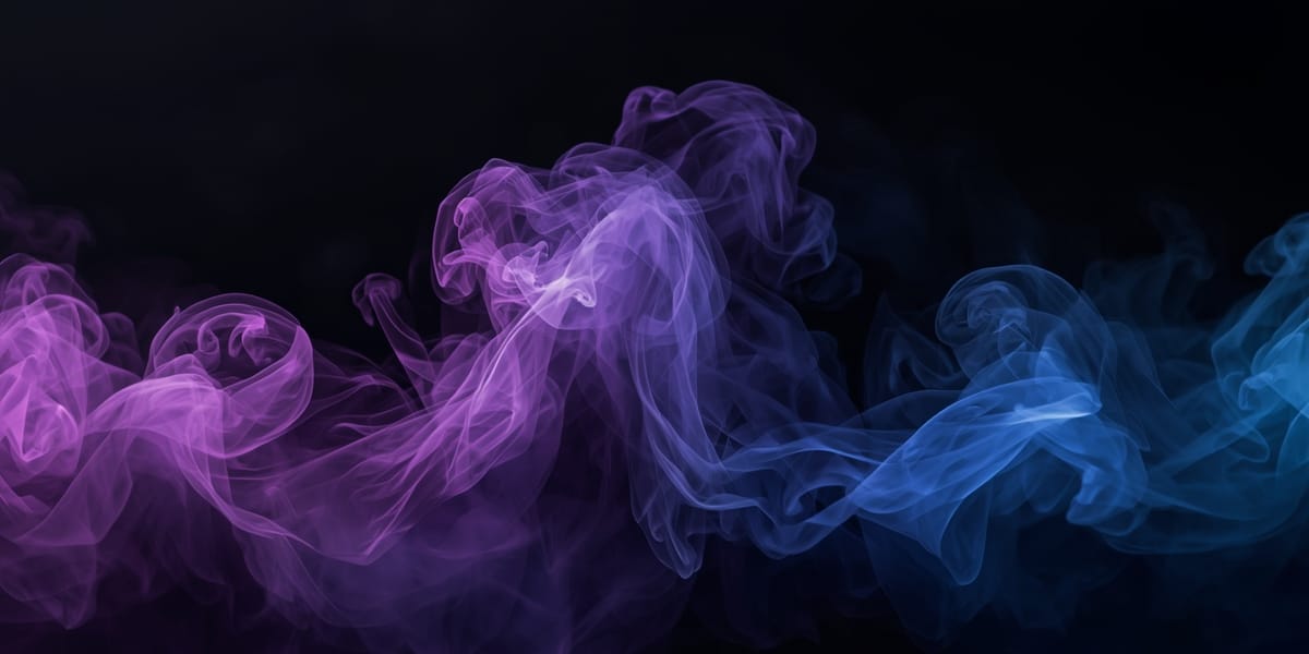 purple and blue smoke swirls rising on black background, mystical, elegant