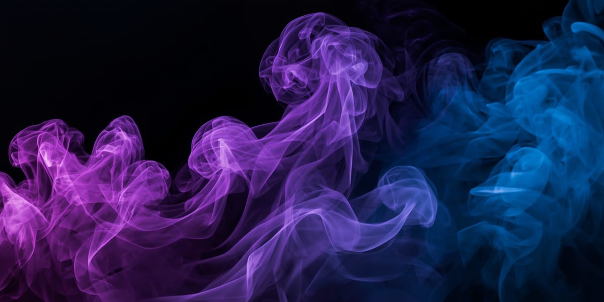 purple and blue smoke swirls rising on black background, mystical, elegant