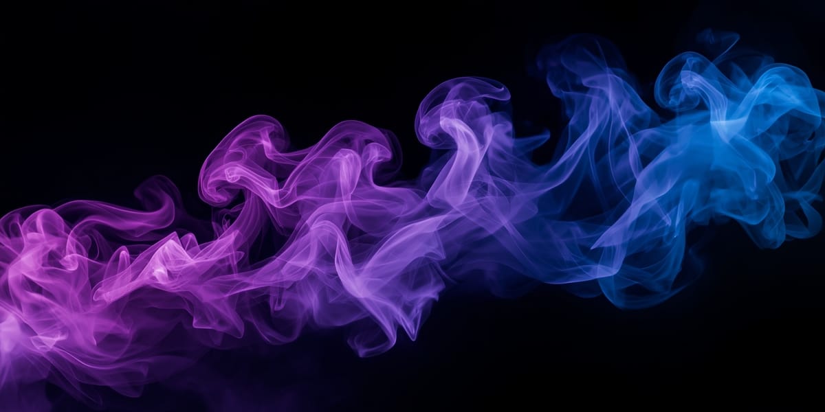 purple and blue smoke swirls rising on black background, mystical, elegant
