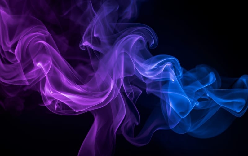purple and blue smoke swirls rising on black background, mystical, elegant