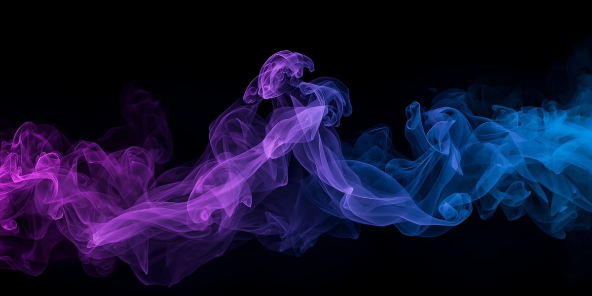 purple and blue smoke swirls rising on black background, mystical, elegant
