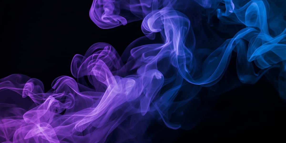 purple and blue smoke swirls rising on black background, mystical, elegant