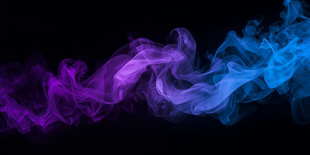 purple and blue smoke swirls rising on black background, mystical, elegant
