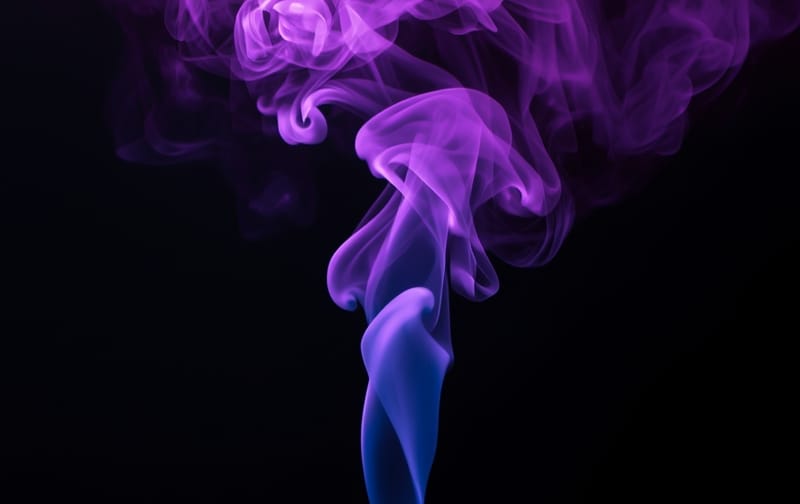 purple and blue smoke swirls rising on black background, mystical, elegant