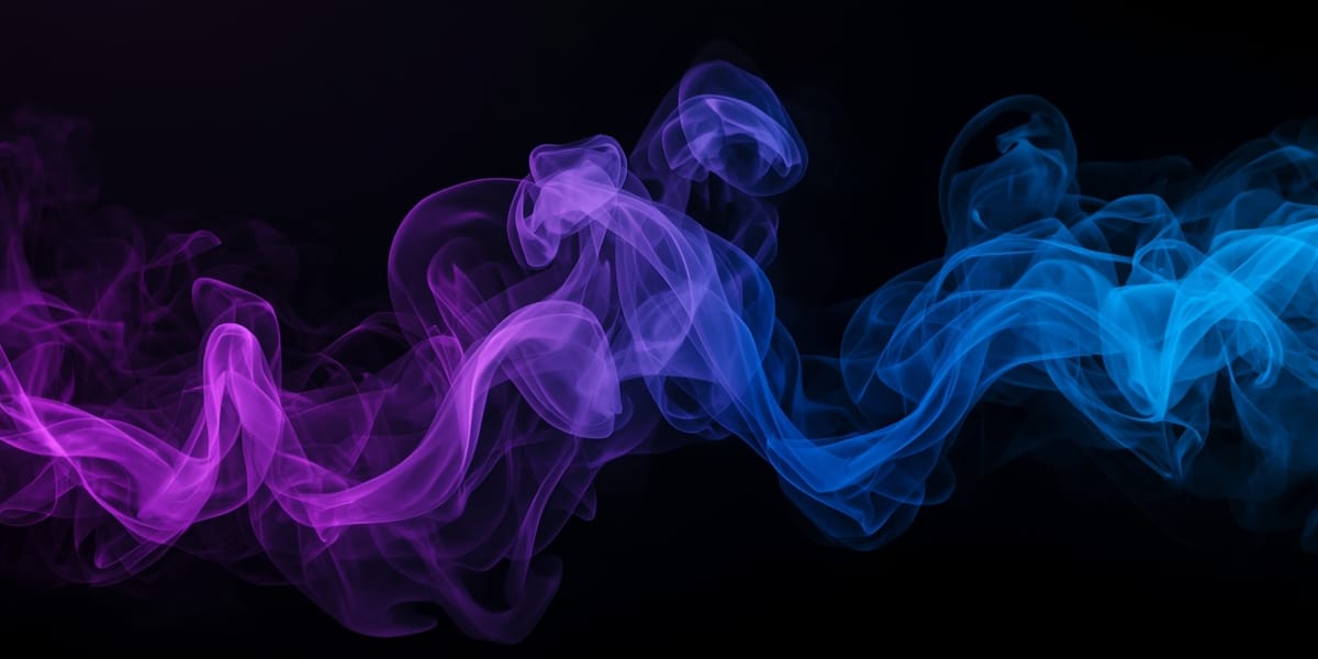 purple and blue smoke swirls rising on black background, mystical, elegant