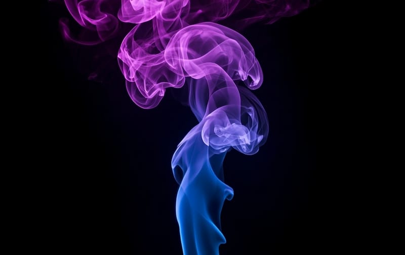 purple and blue smoke swirls rising on black background, mystical, elegant