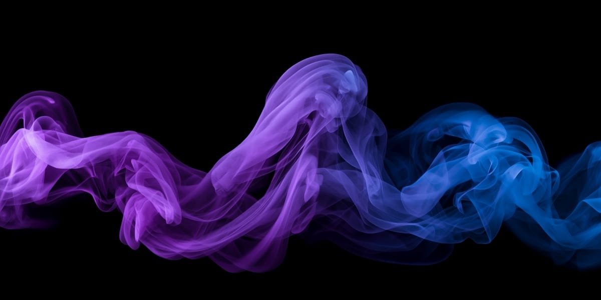 purple and blue smoke swirls rising on black background, mystical, elegant
