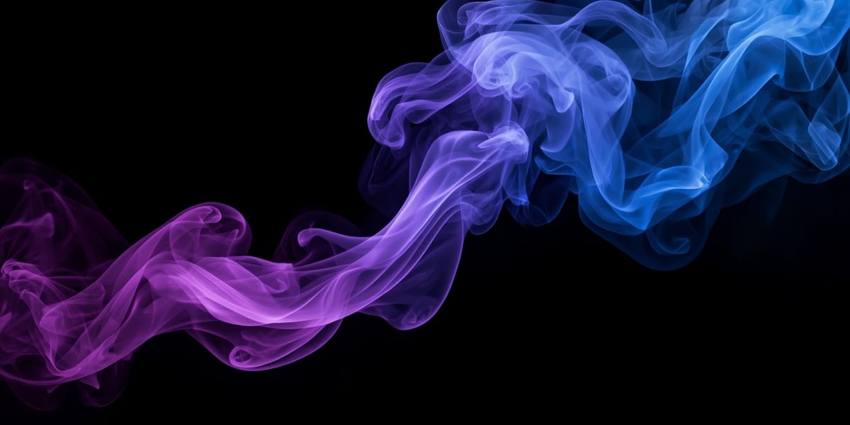 purple and blue smoke swirls rising on black background, mystical, elegant