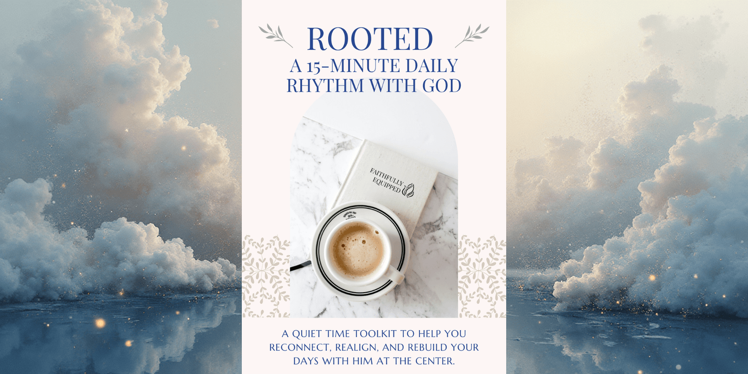 Mockup of the Faithful Finances Budget Kit, featuring printable planning pages and an editable digital budget spreadsheet designed for faith-led women who want to steward their finances with peace and purpose.