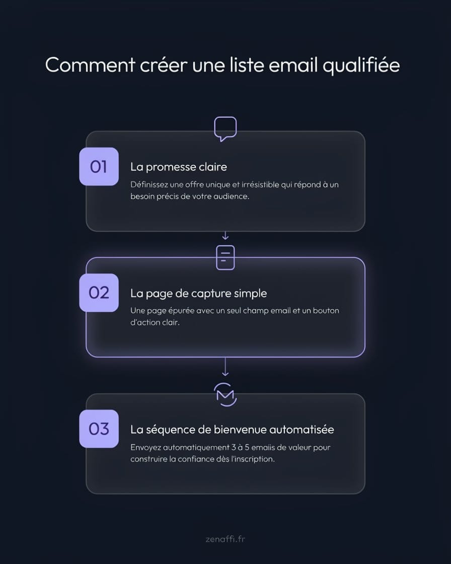 liste email qualifiée, lead magnet, email marketing IA, tunnel de capture, business automatisé faceless