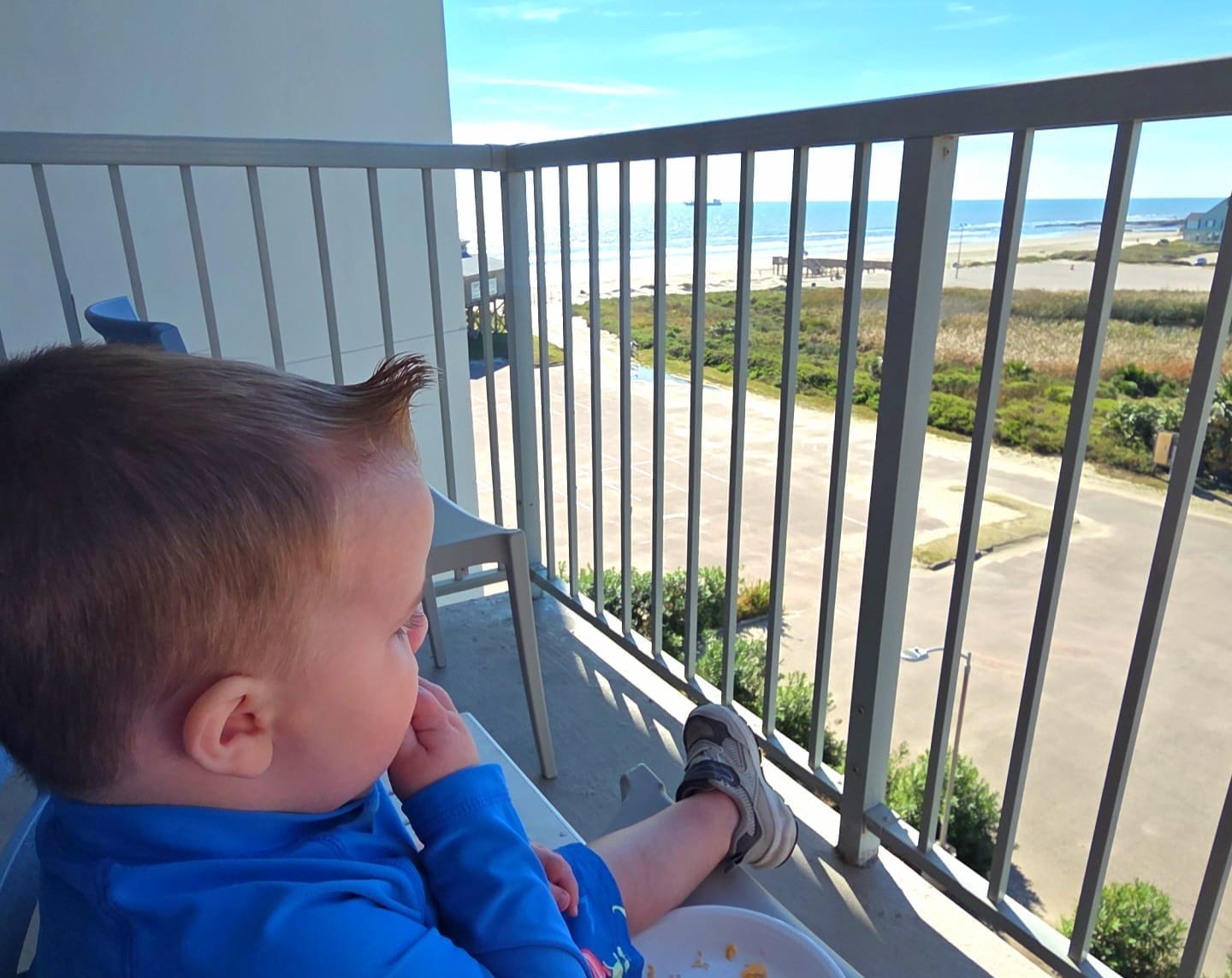 Breakfast on our suite balcony with a view of the ocean