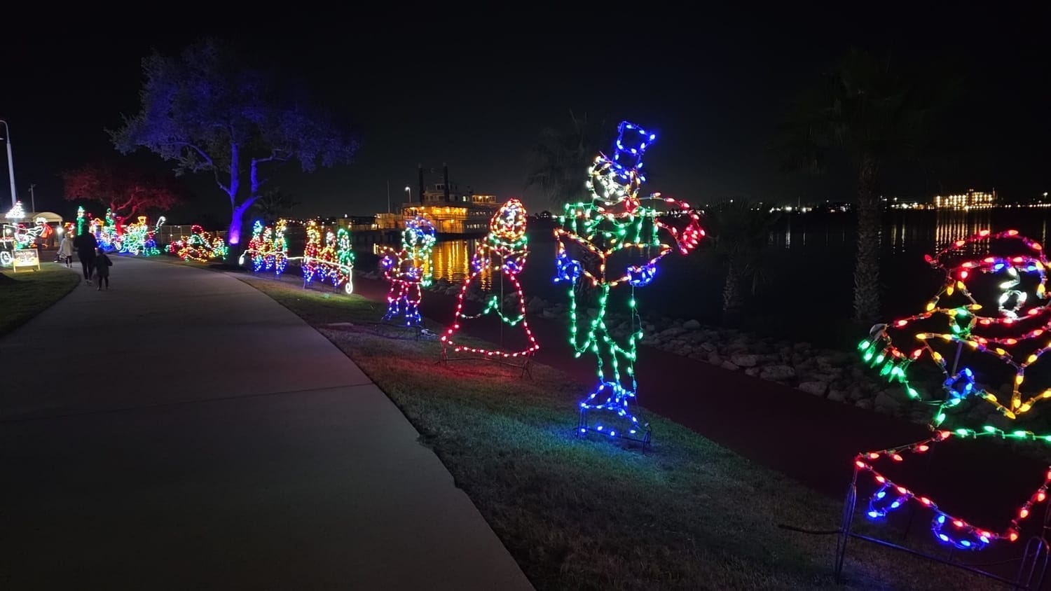 Moody Garden's mile-long Festival of Lights Trail at night