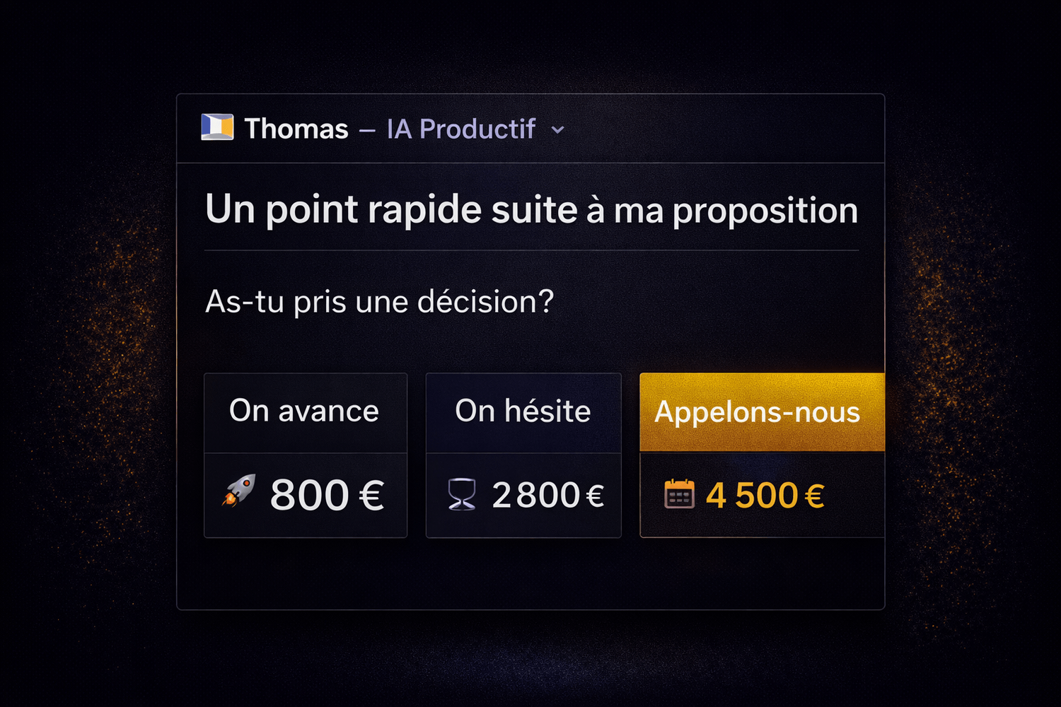 Capture email de relance professionnelle IA Productif orientée décision