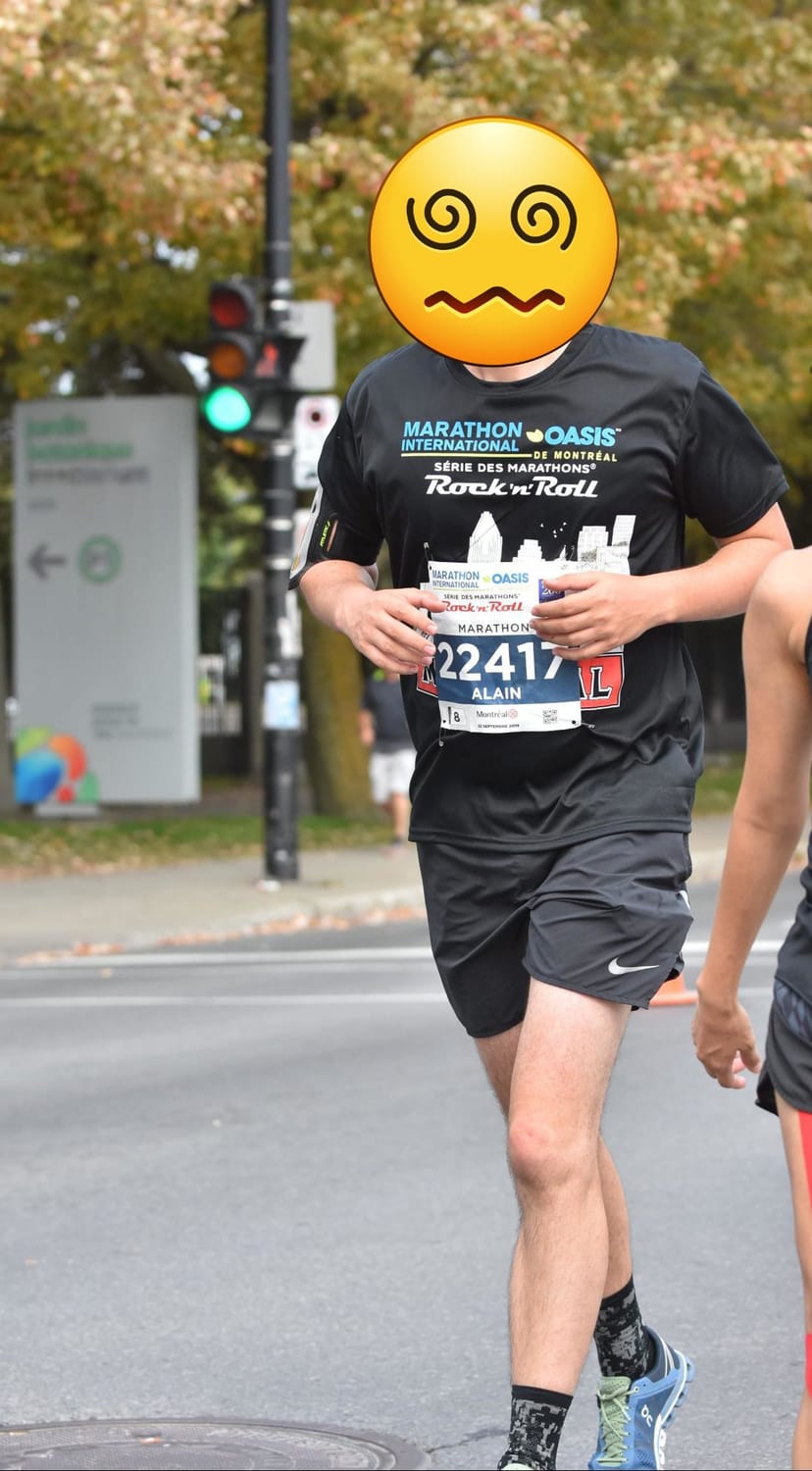 Marathonien fatigué en surpoids