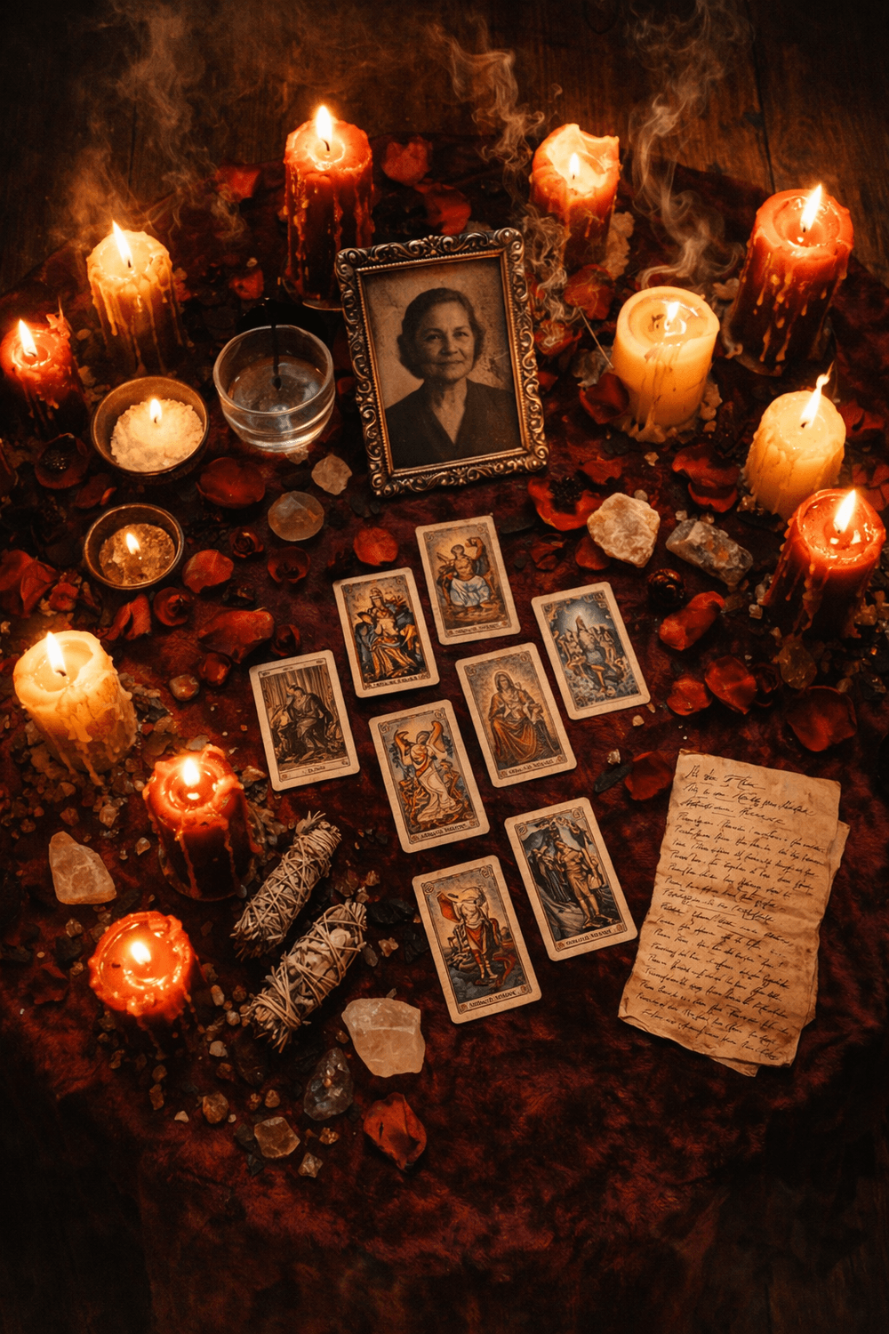 Ritual con fotografía ancestral y velas