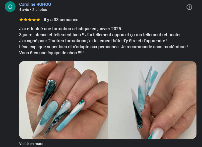 Avis Google d’élèves sur les formations onglerie Lenailsberthou à Albi, centre situé à Puygouzon