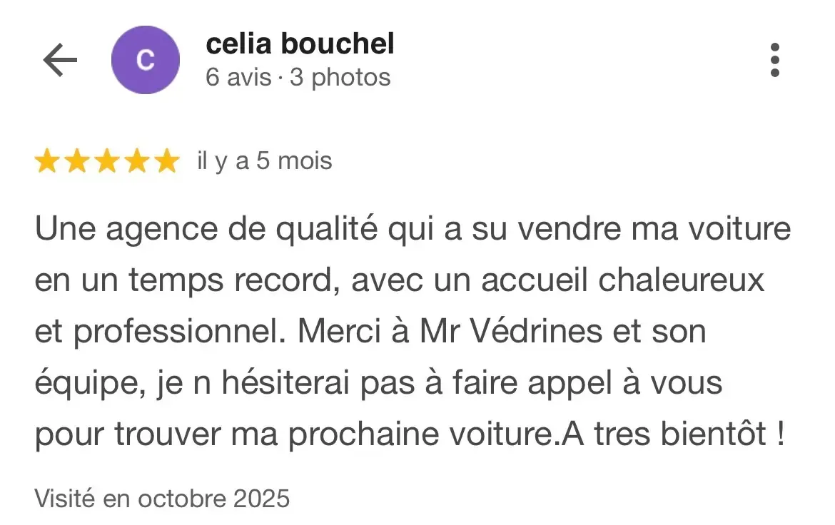 Avis Google 5 étoiles d'un client d'Agency Car Montpellier