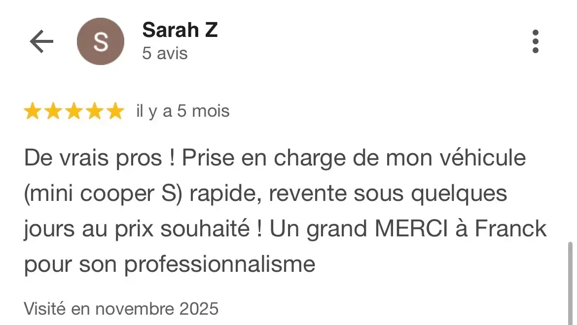 Avis Google 5 étoiles d'un client d'Agency Car Montpellier