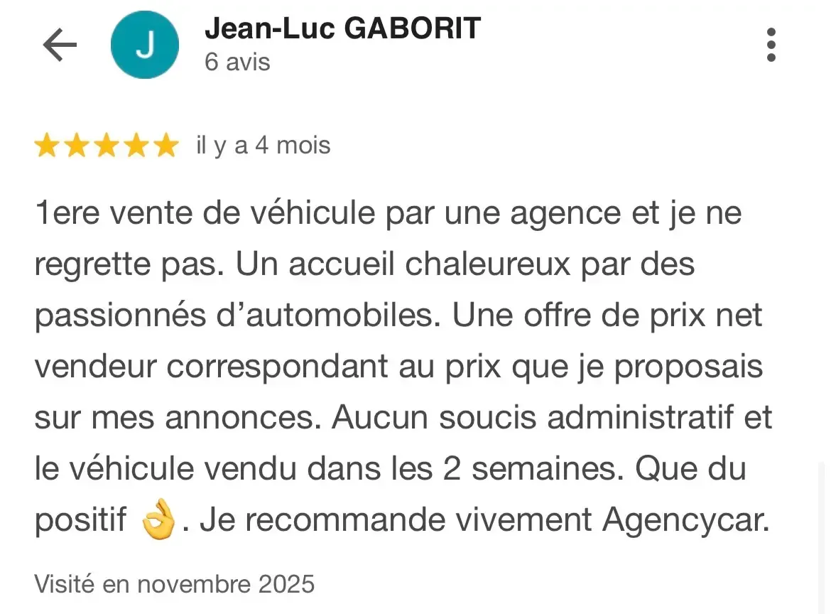 Avis Google 5 étoiles d'un client d'Agency Car Montpellier