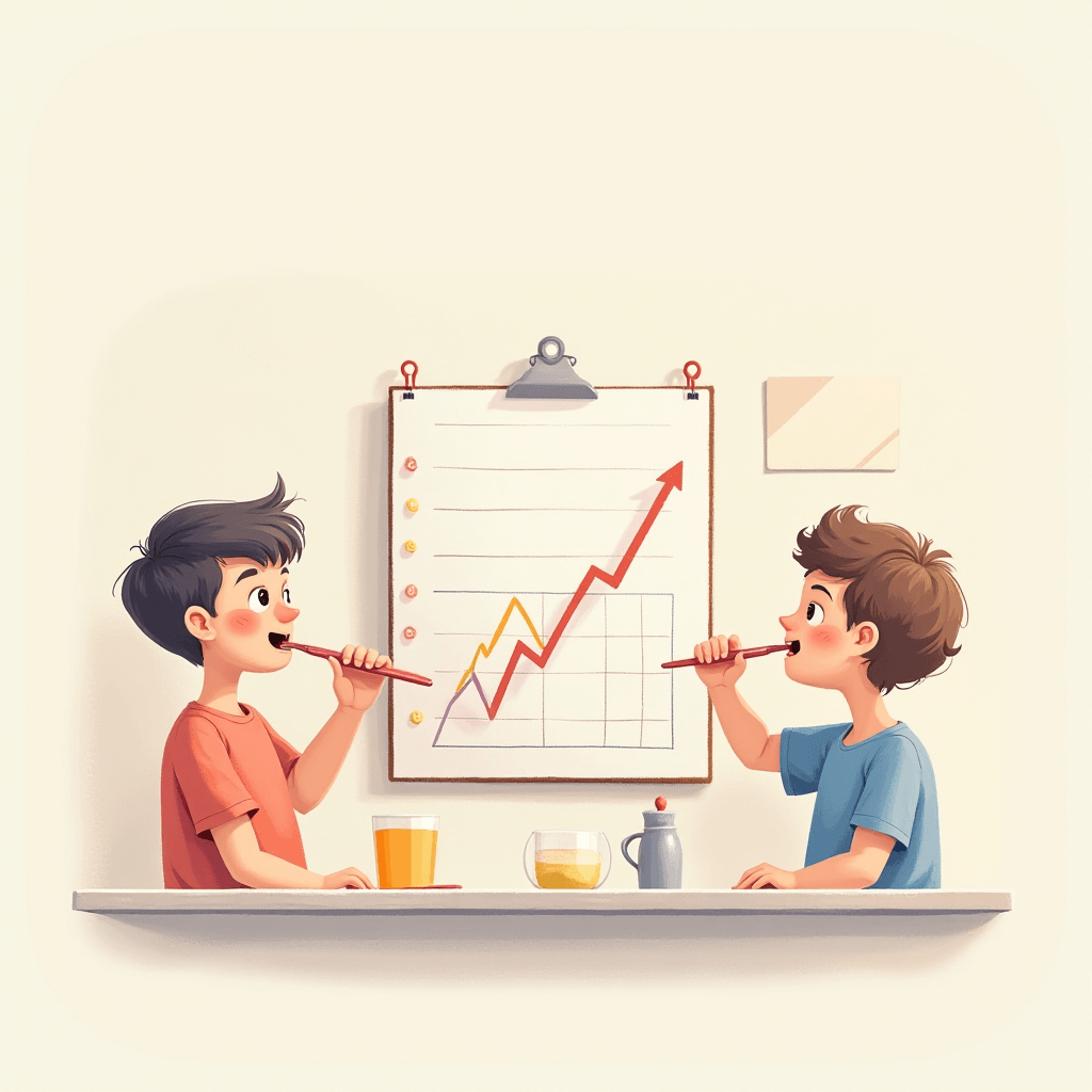 Siblings following daily routine using printable planner