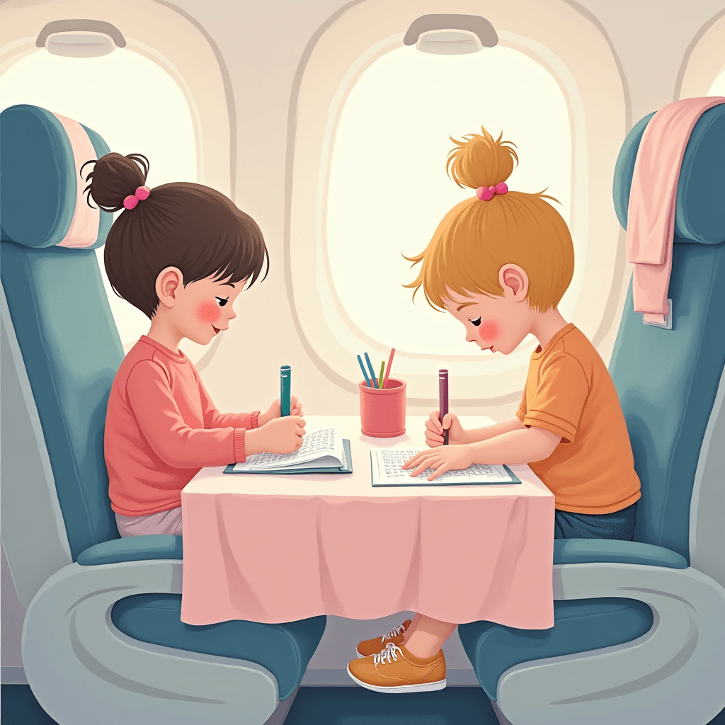Kids using travel activity kit to stay entertained during trip