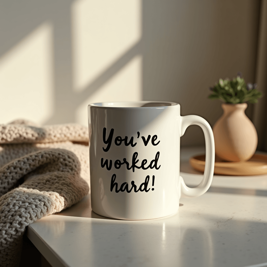 Coffee mug in a cozy morning setting for moms