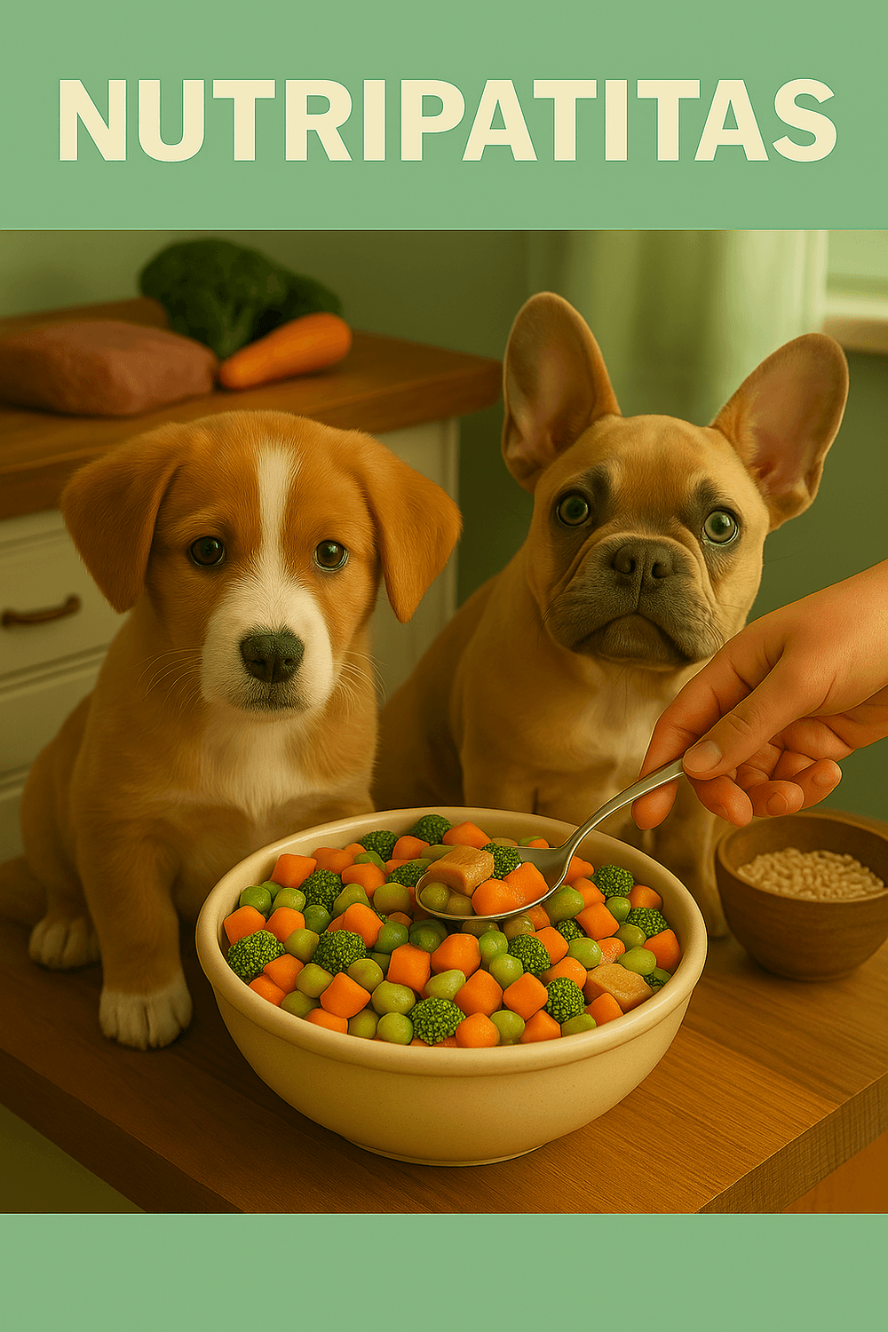 Dos perros felices comiendo comida saludable de un bol