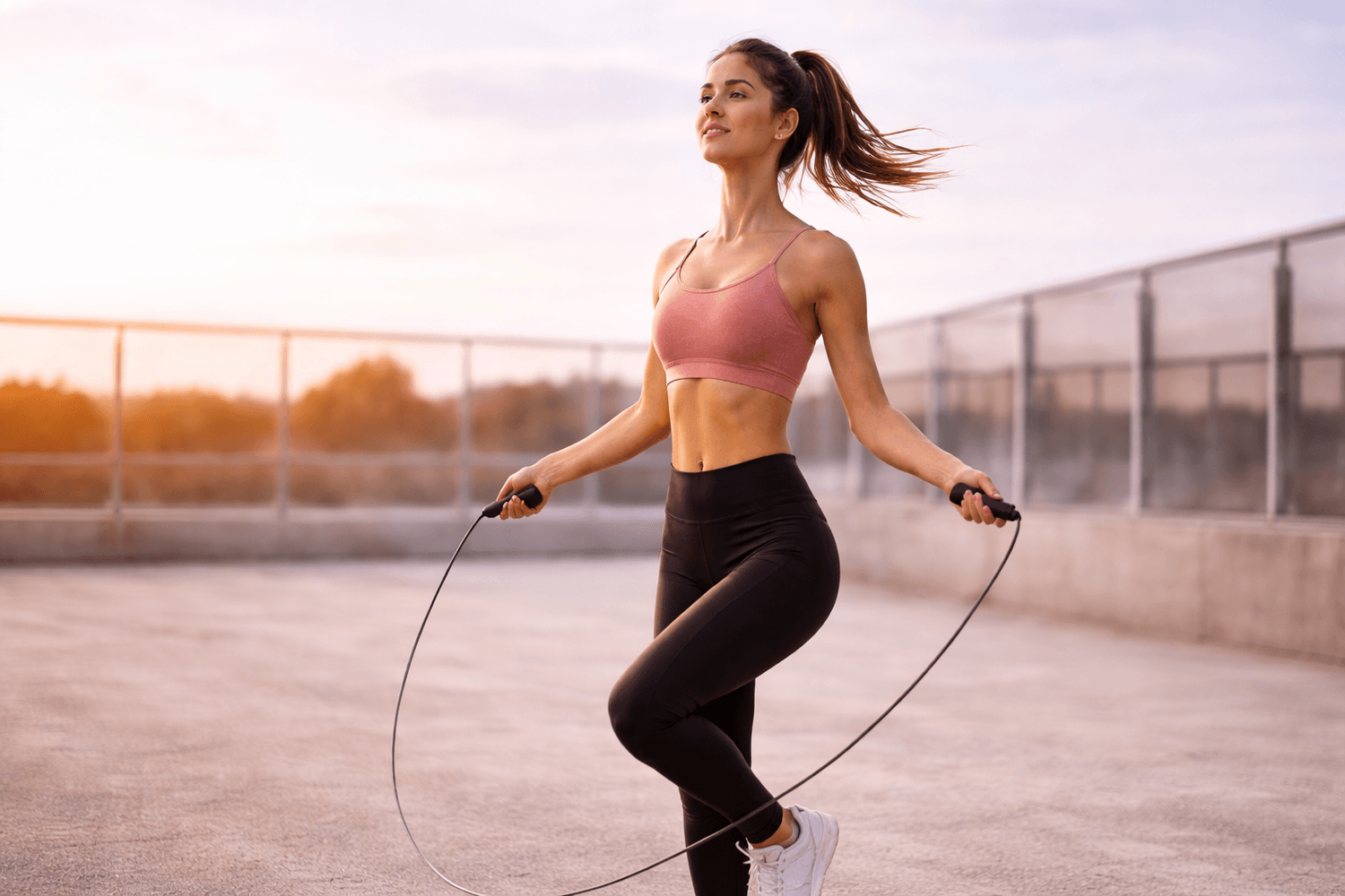 Woman starting a simple fitness and wellness routine at home