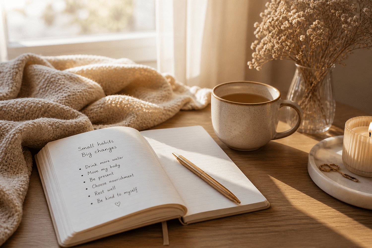 Small daily habits morning routine journal wellness lifestyle