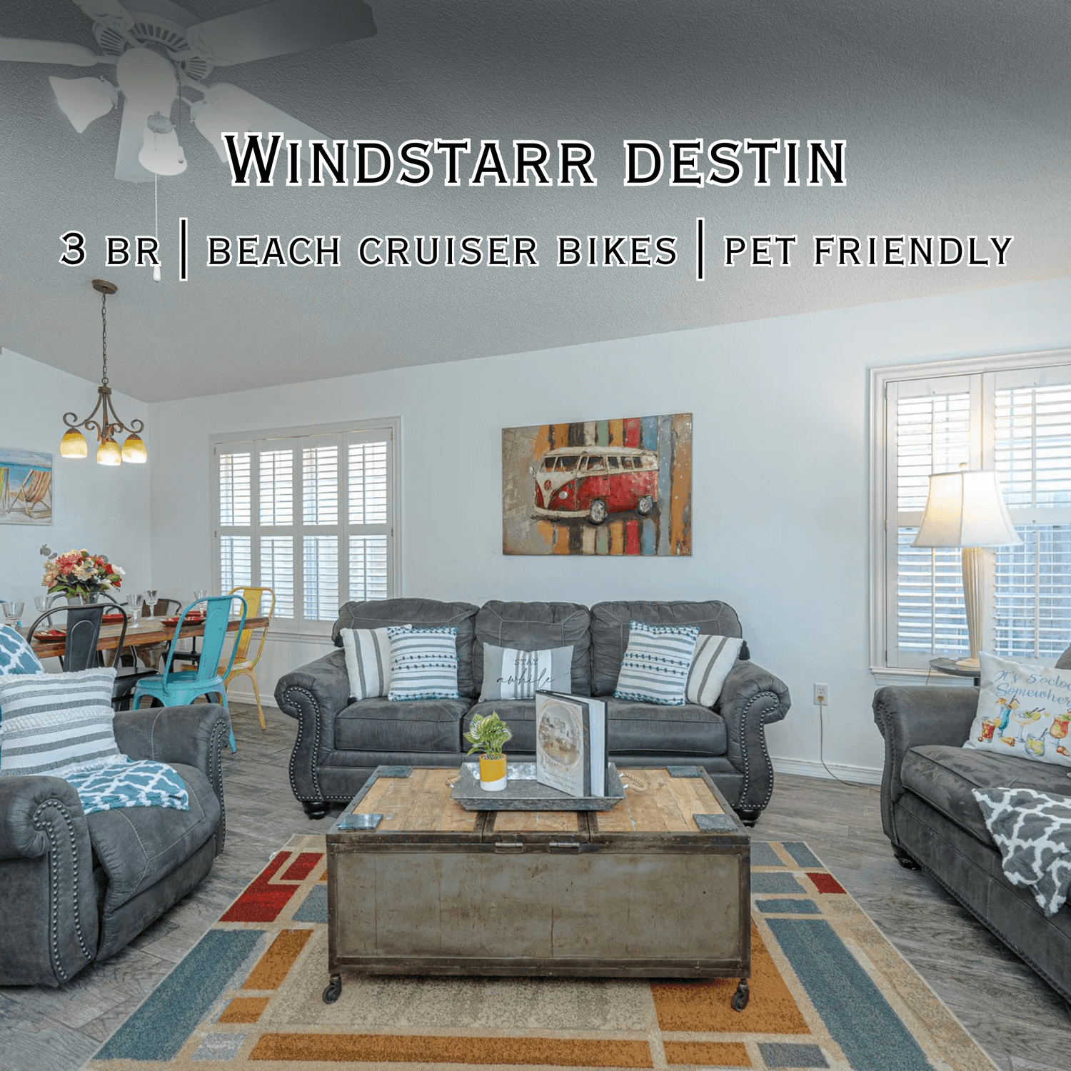 Spacious 3-bedroom Destin rental near James Lee Beach with pool access and family-friendly amenities.