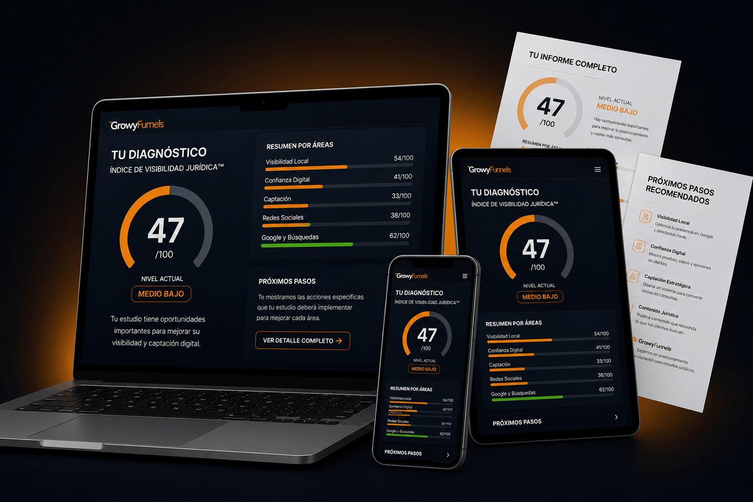 Mockup del diagnóstico de visibilidad jurídica