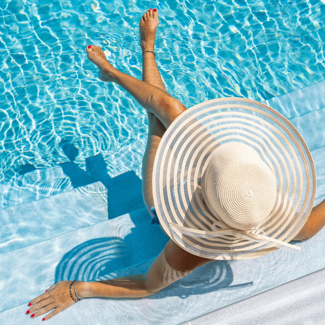 woman relaxing by pool